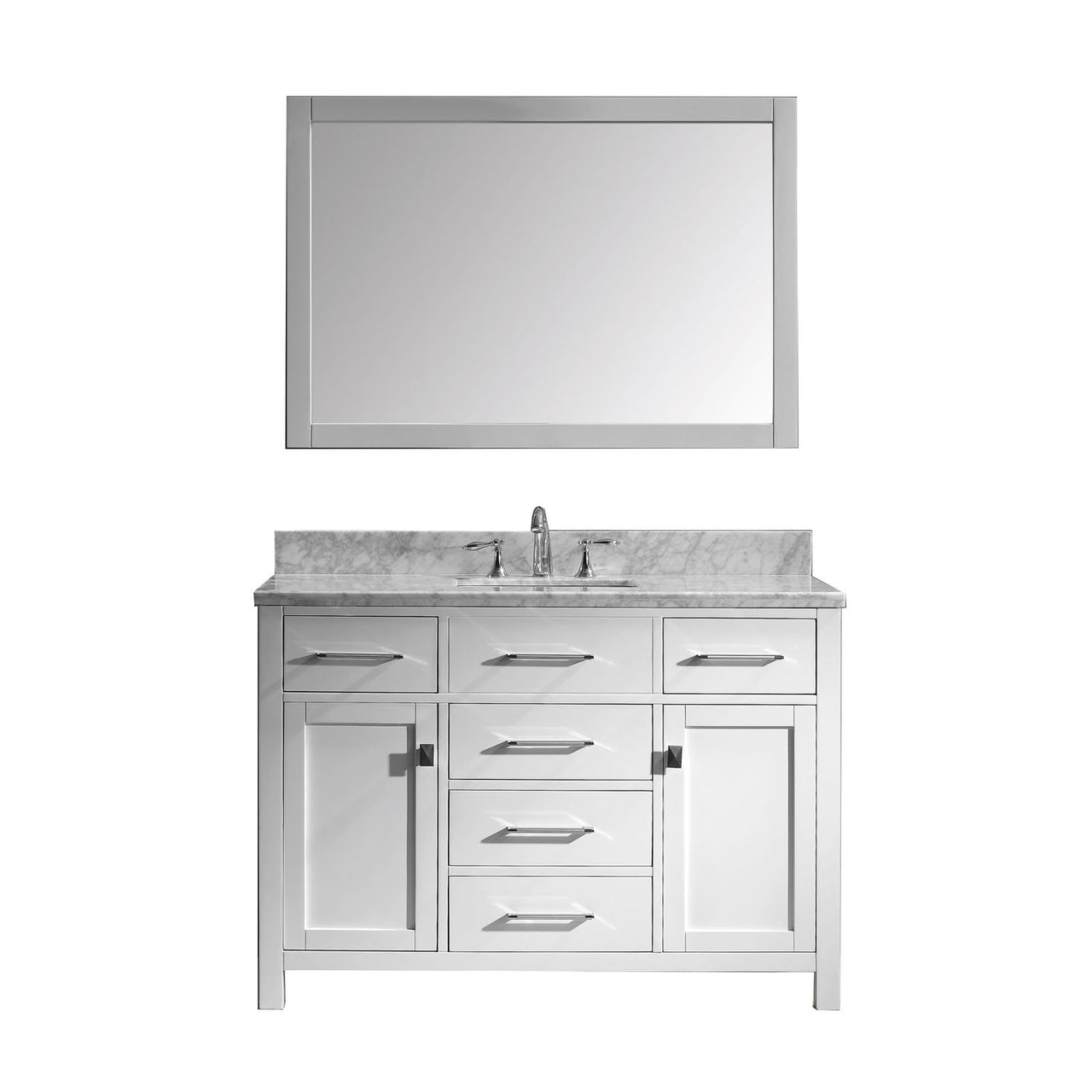 Virtu USA Caroline 48" Single Square Sink White Top Vanity in White with Mirror Vanity Virtu USA 