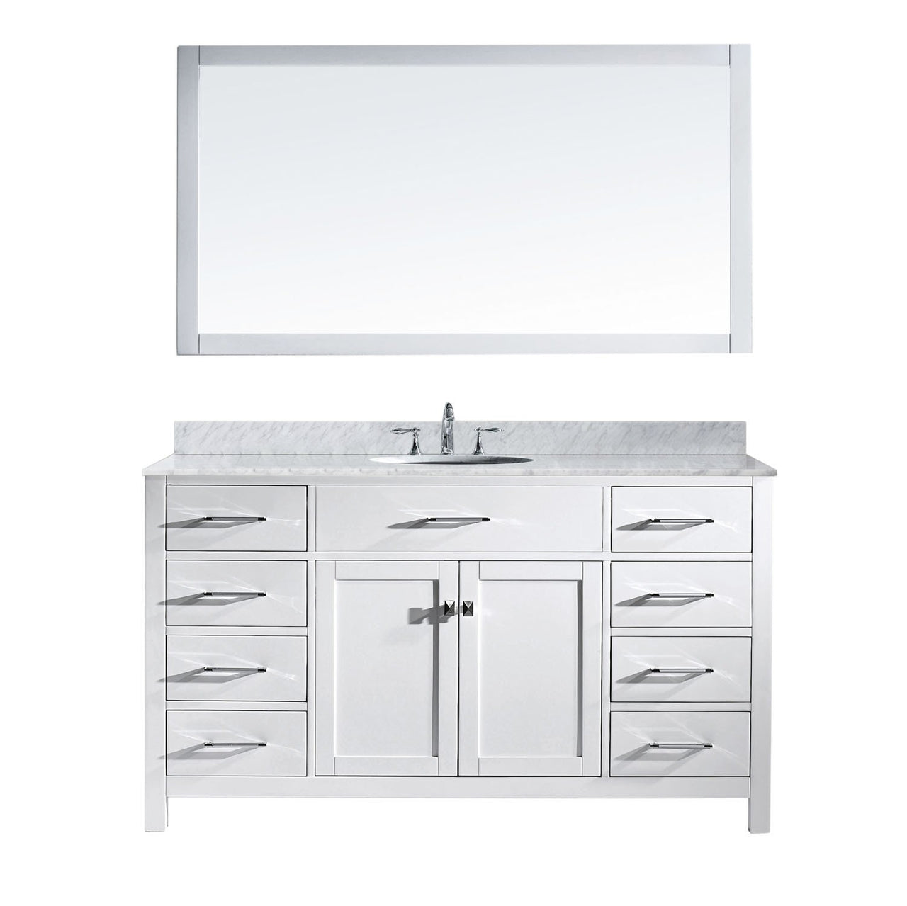 Virtu USA Caroline 60" Single Round Sink White Top Vanity in White with Mirror Vanity Virtu USA 