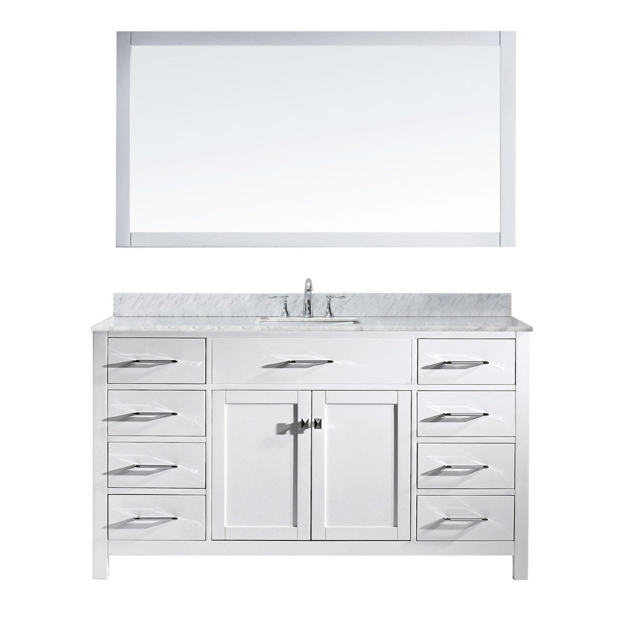 Virtu USA Caroline 60" Single Square Sink White Top Vanity in White with Mirror Vanity Virtu USA 