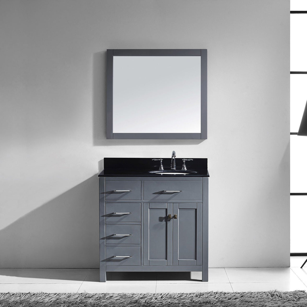 Virtu USA Caroline Parkway 36" Single Round Sink Grey Top Vanity in Grey with Mirror Vanity Virtu USA 