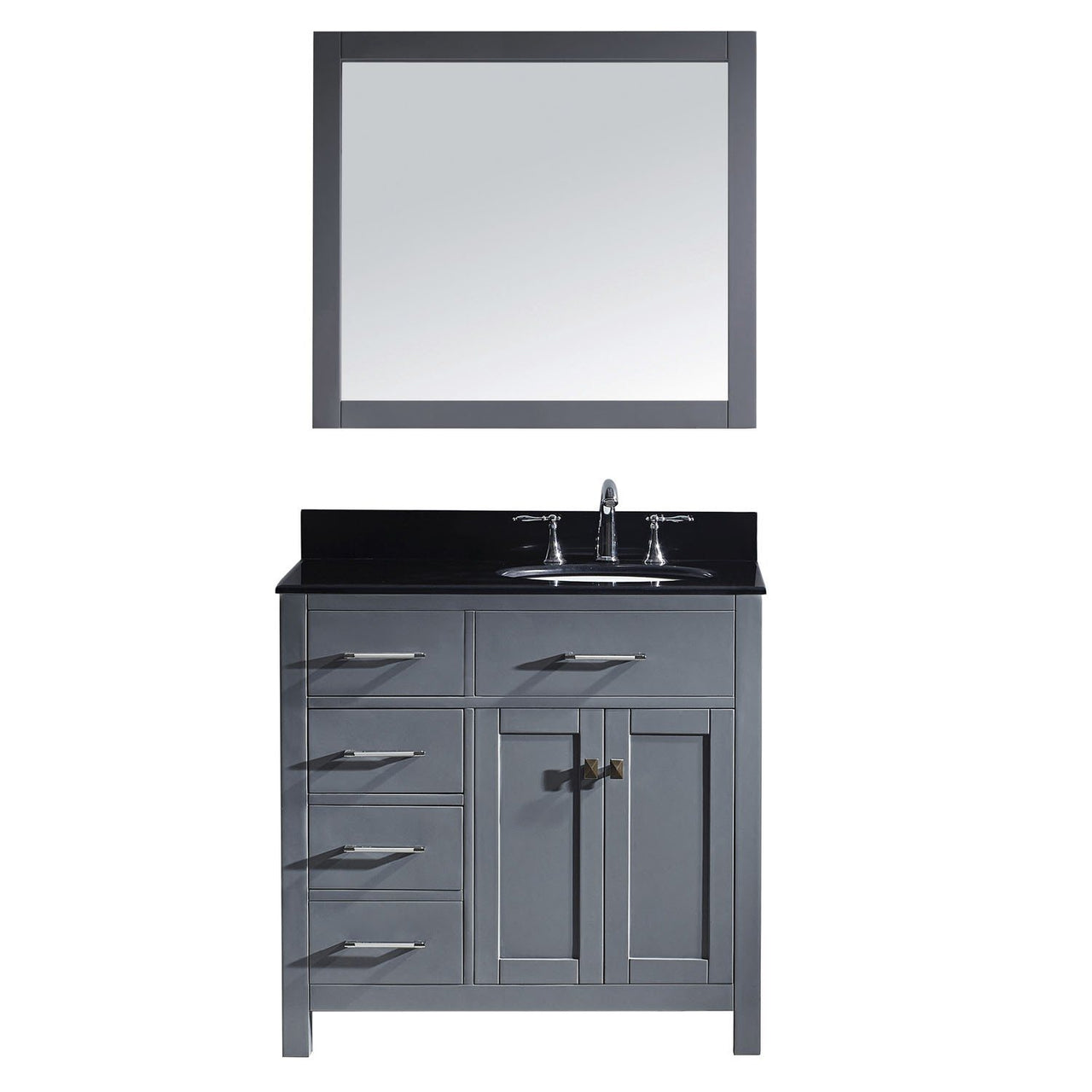 Virtu USA Caroline Parkway 36" Single Round Sink Grey Top Vanity in Grey with Mirror Vanity Virtu USA 
