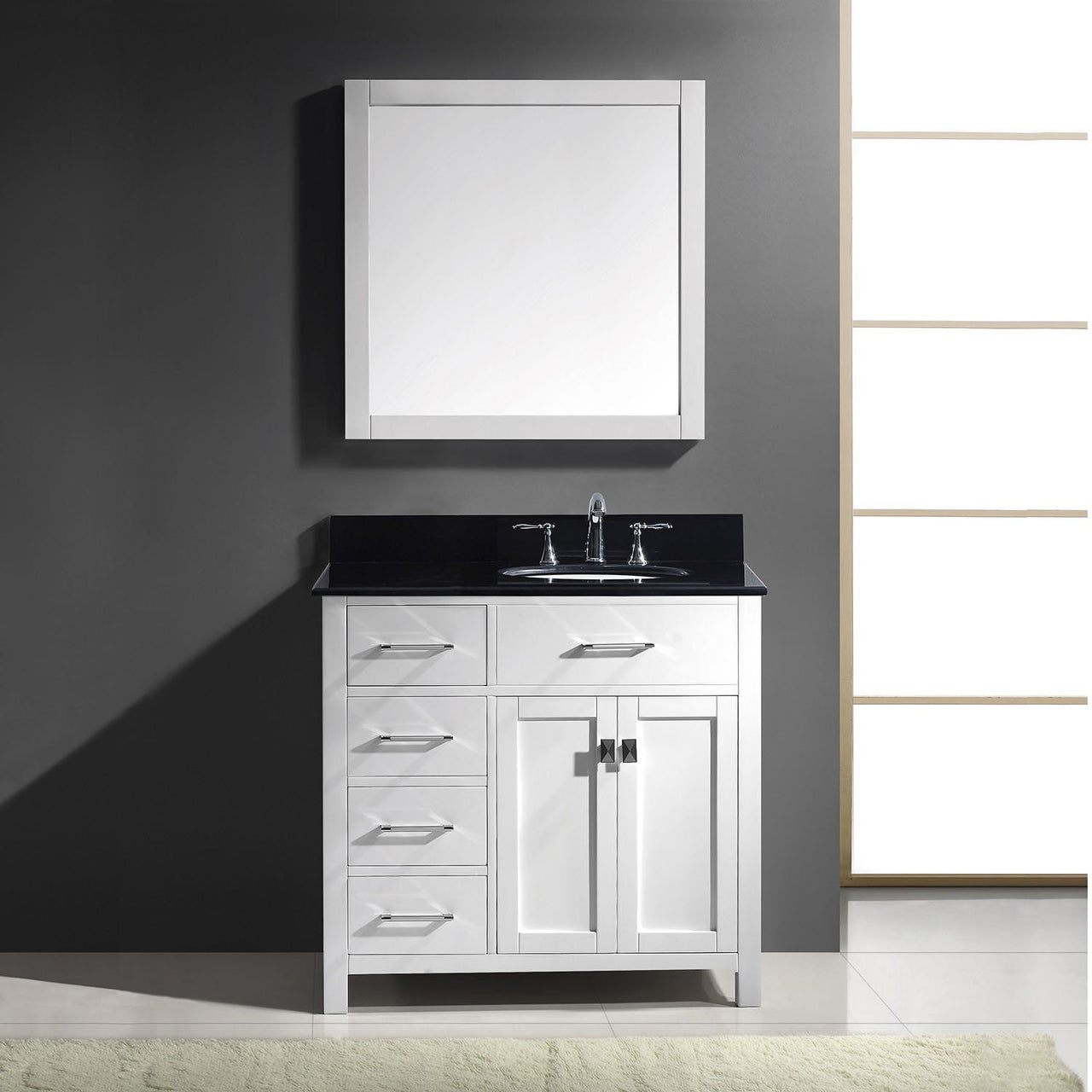 Virtu USA Caroline Parkway 36" Single Round Sink White Top Vanity in White with Mirror Vanity Virtu USA 