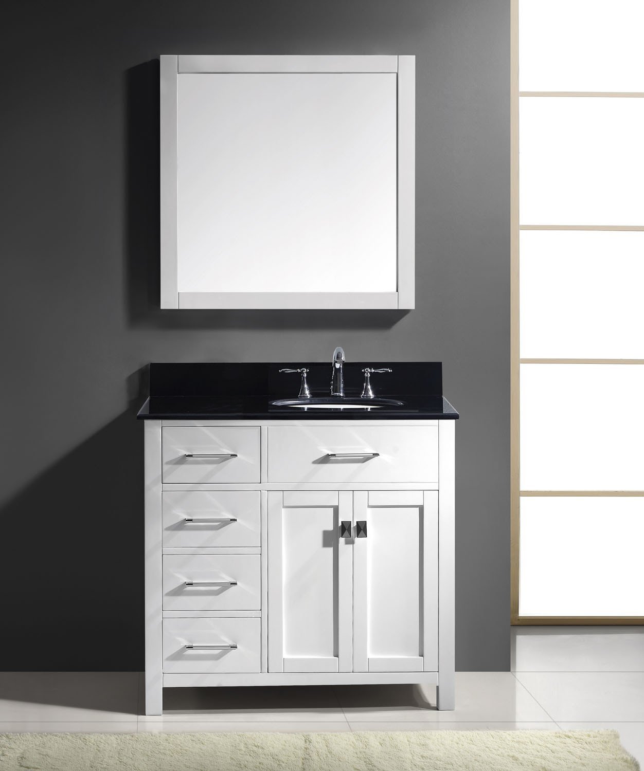 Virtu USA Caroline Parkway 36" Single Round Sink White Top Vanity in White with Mirror Vanity Virtu USA 