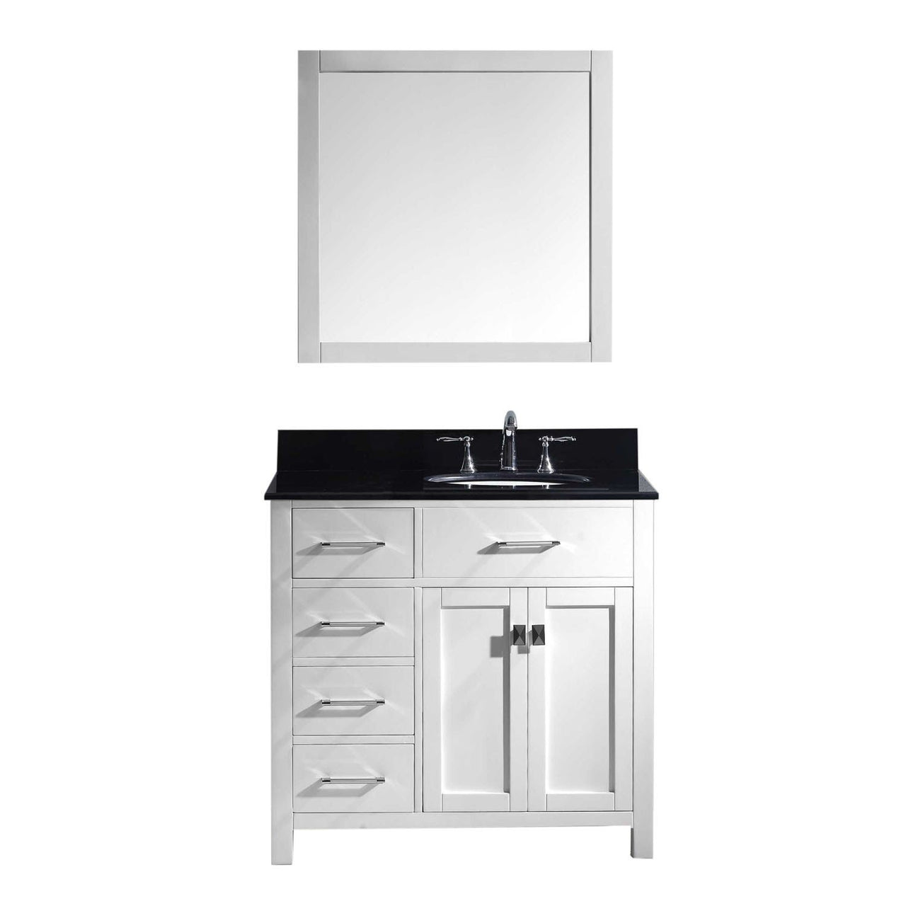 Virtu USA Caroline Parkway 36" Single Round Sink White Top Vanity in White with Mirror Vanity Virtu USA 