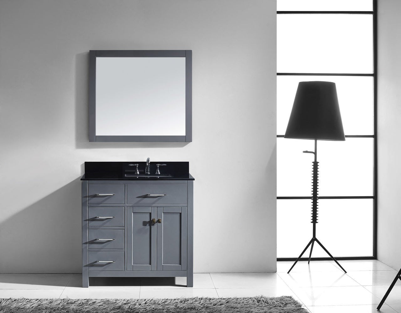Virtu USA Caroline Parkway 36" Single Square Sink Grey Top Vanity in Grey with Mirror Vanity Virtu USA 