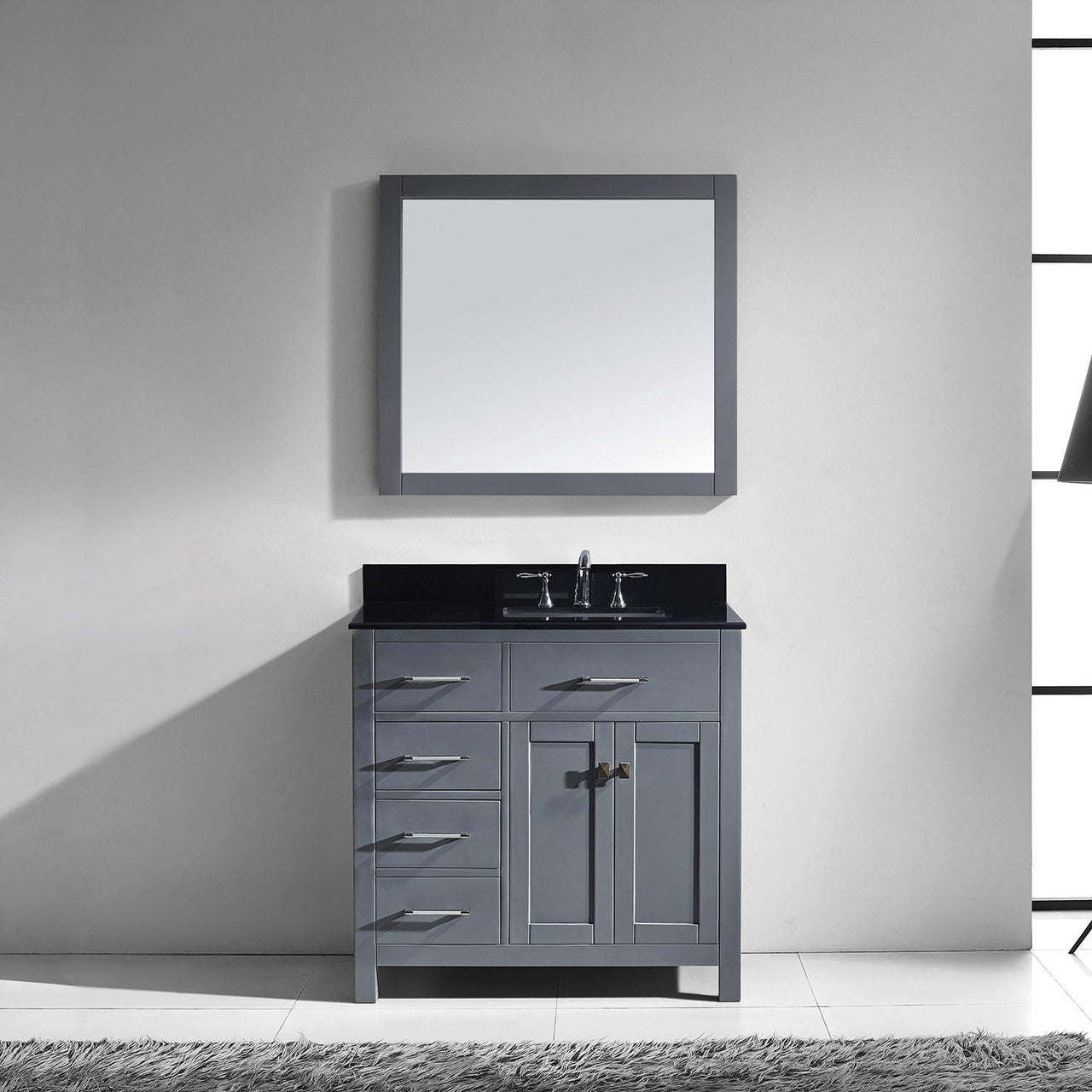 Virtu USA Caroline Parkway 36" Single Square Sink Grey Top Vanity in Grey with Mirror Vanity Virtu USA 