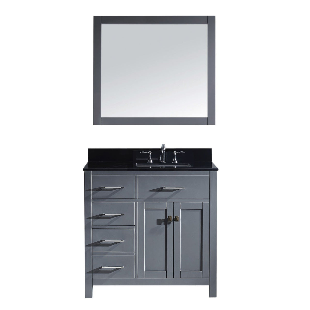 Virtu USA Caroline Parkway 36" Single Square Sink Grey Top Vanity in Grey with Mirror Vanity Virtu USA 