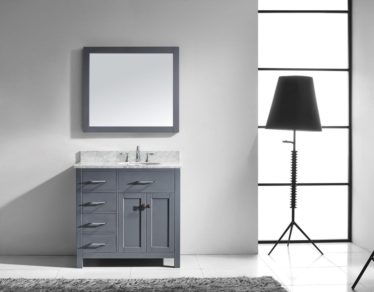 Virtu USA Caroline Parkway 36" Single Round Sink Grey Top Vanity with Mirror Vanity Virtu USA 