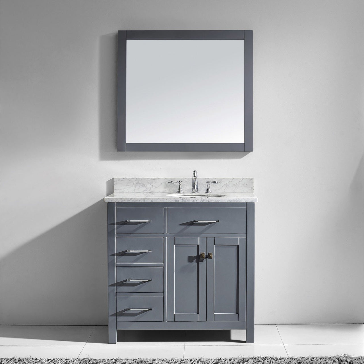 Virtu USA Caroline Parkway 36" Single Round Sink Grey Top Vanity with Mirror