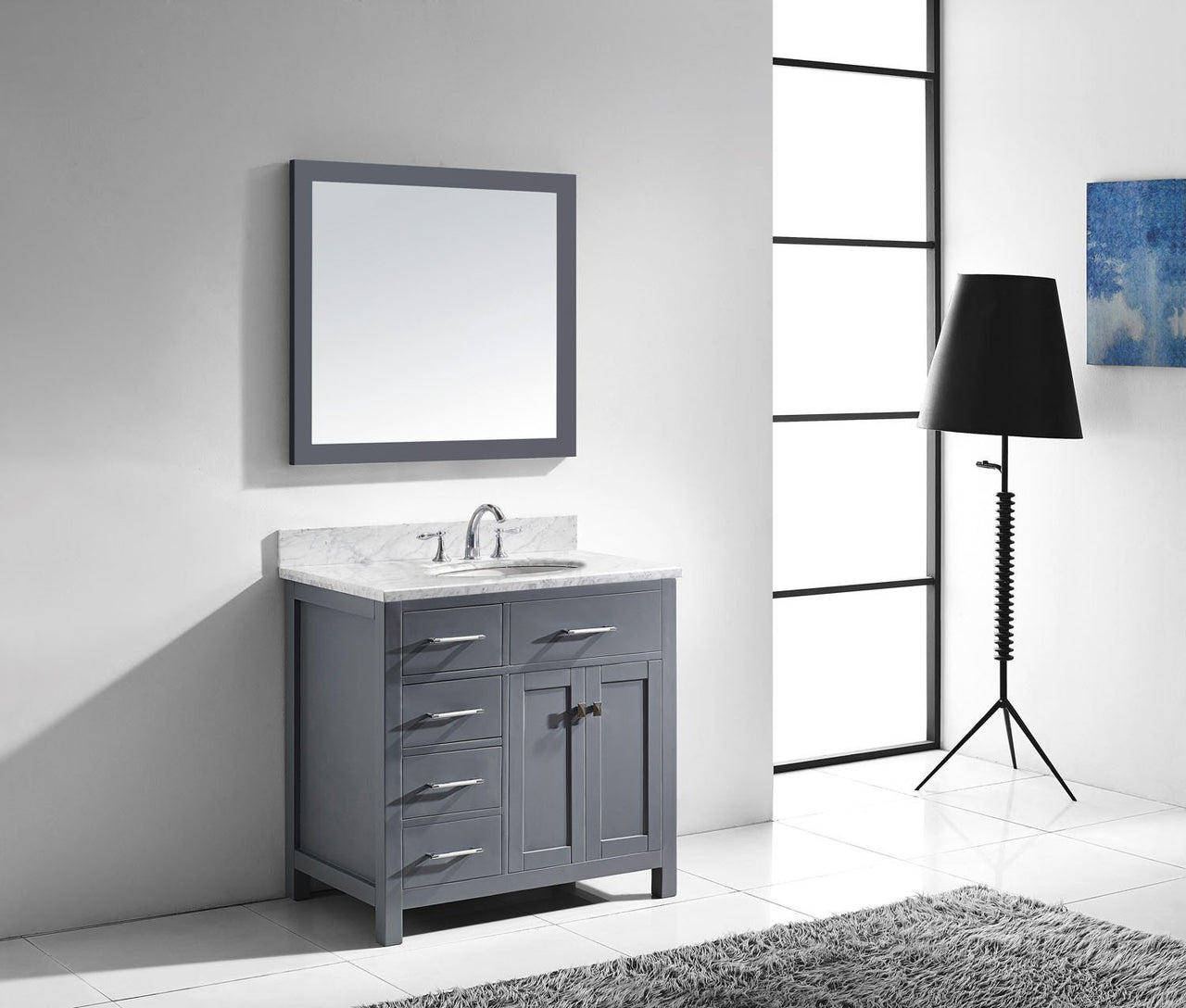 Virtu USA Caroline Parkway 36" Single Round Sink Grey Top Vanity with Mirror Vanity Virtu USA 