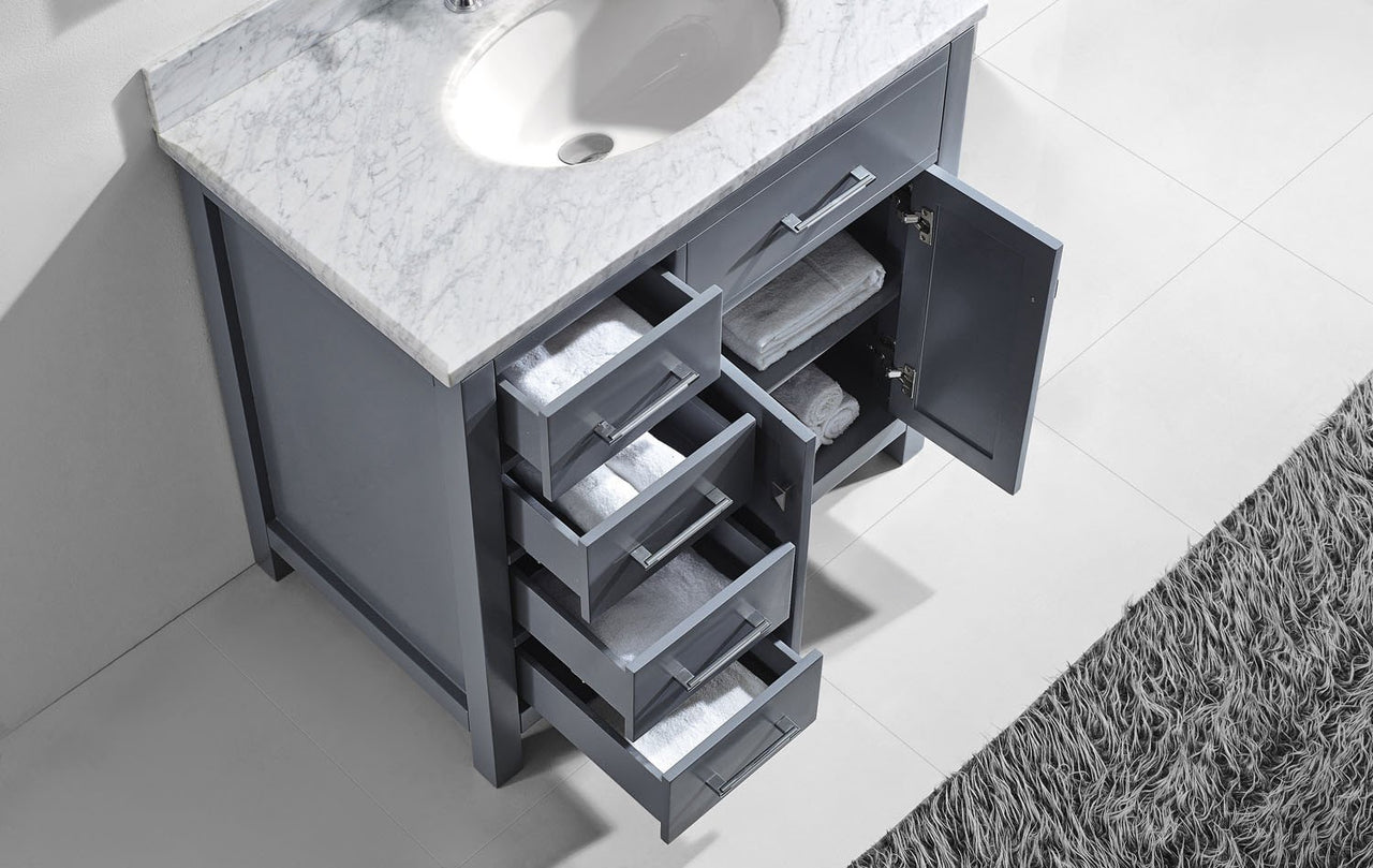 Virtu USA Caroline Parkway 36" Single Round Sink Grey Top Vanity with Mirror Vanity Virtu USA 