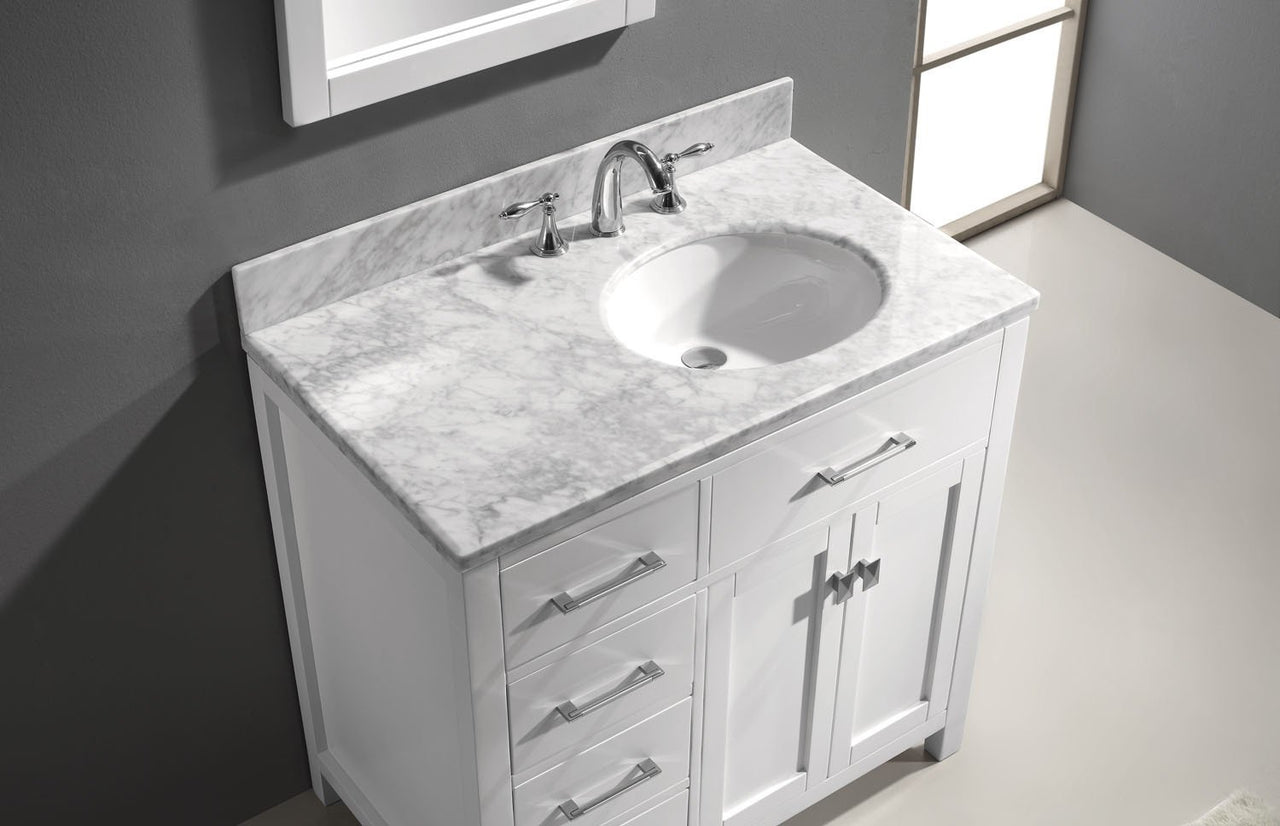 Virtu USA Caroline Parkway 36" Single Round Sink White Top Vanity in White with Mirror Vanity Virtu USA 