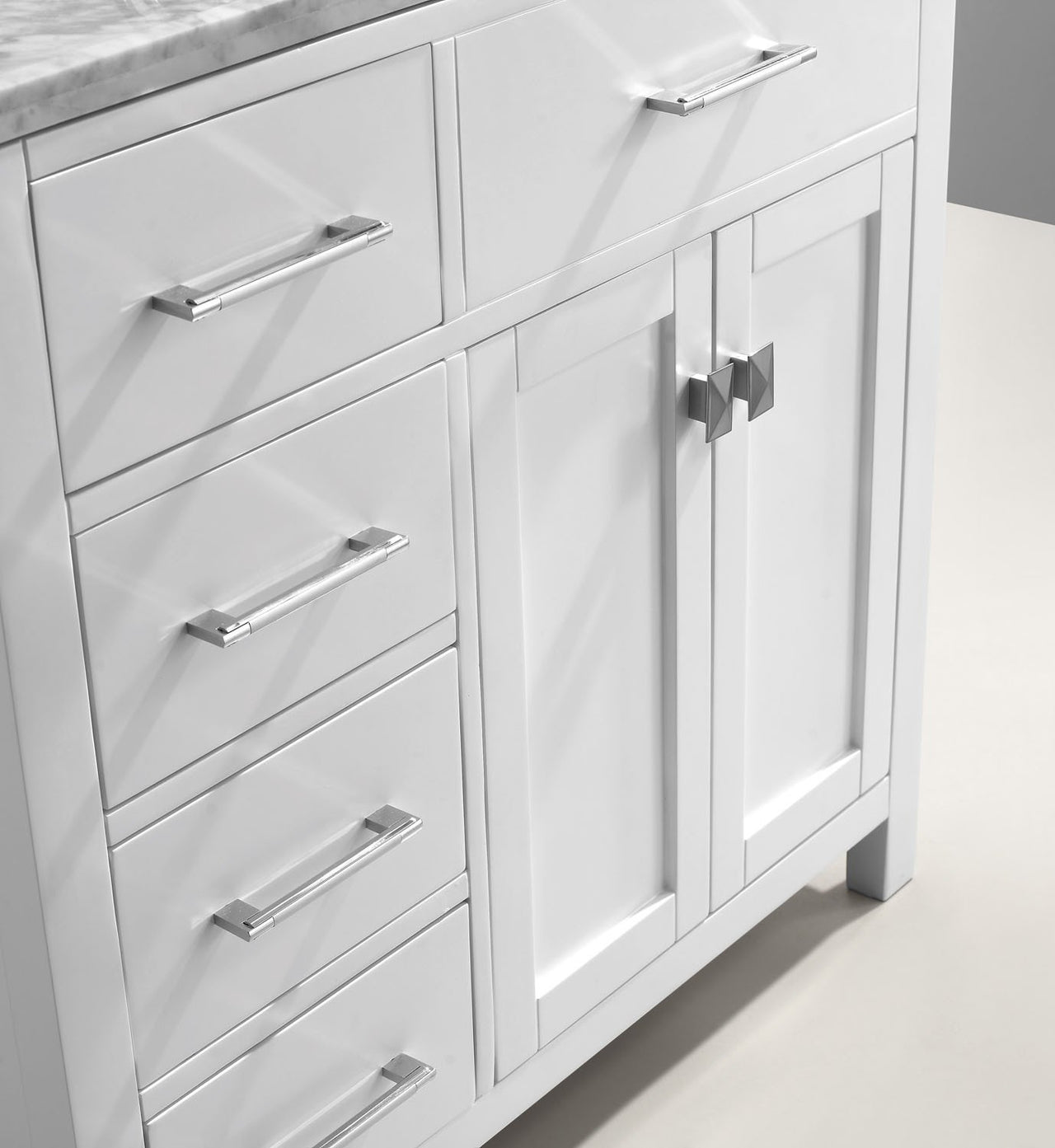 Virtu USA Caroline Parkway 36" Single Round Sink White Top Vanity in White with Mirror