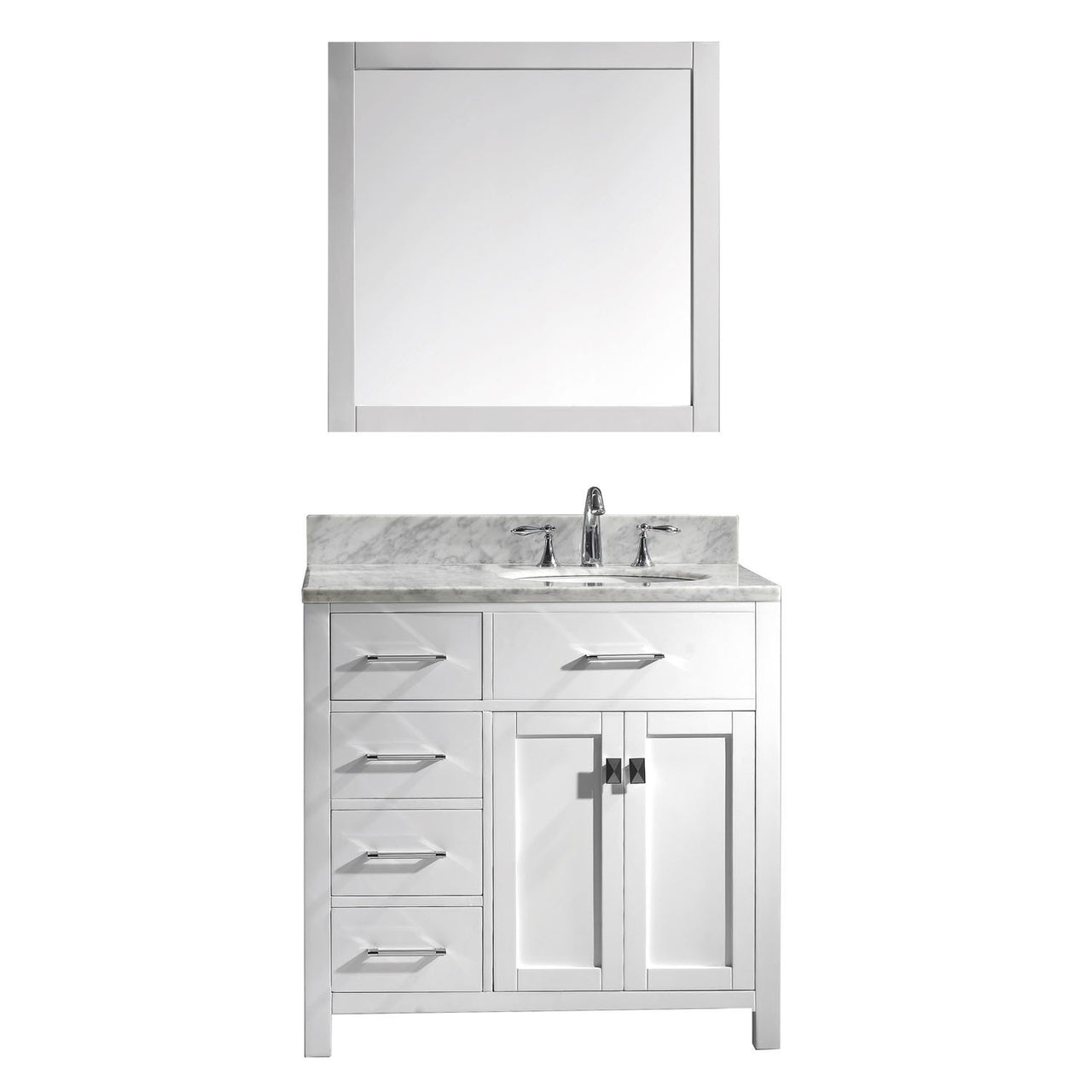 Virtu USA Caroline Parkway 36" Single Round Sink White Top Vanity in White with Mirror Vanity Virtu USA 