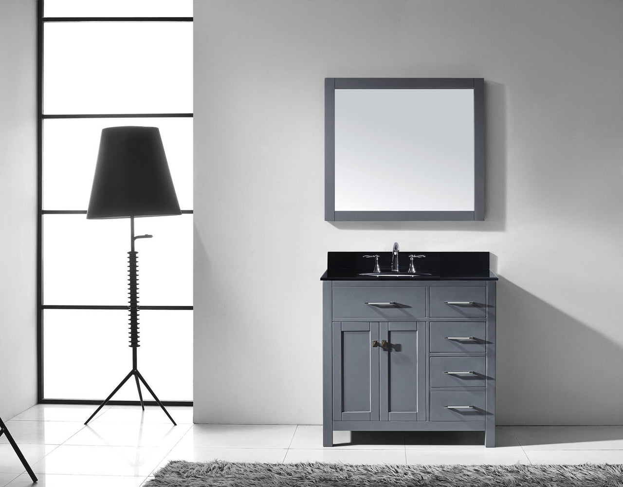 Virtu USA Caroline Parkway 36" Single Round Sink Grey Top Vanity in Grey with Mirror Vanity Virtu USA 