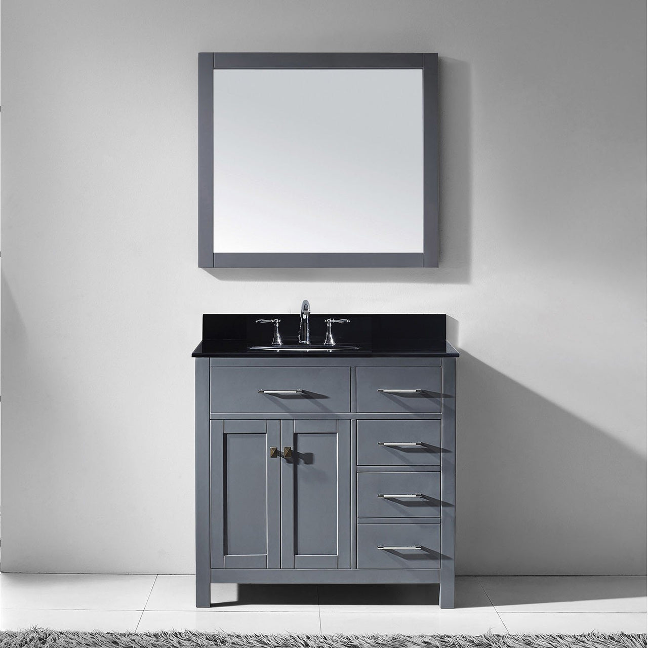 Virtu USA Caroline Parkway 36" Single Round Sink Grey Top Vanity in Grey with Mirror