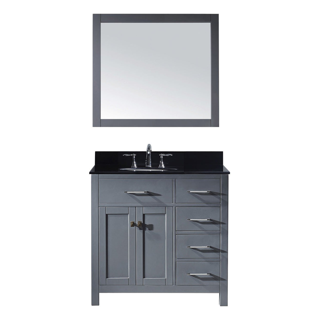 Virtu USA Caroline Parkway 36" Single Round Sink Grey Top Vanity in Grey with Mirror Vanity Virtu USA 