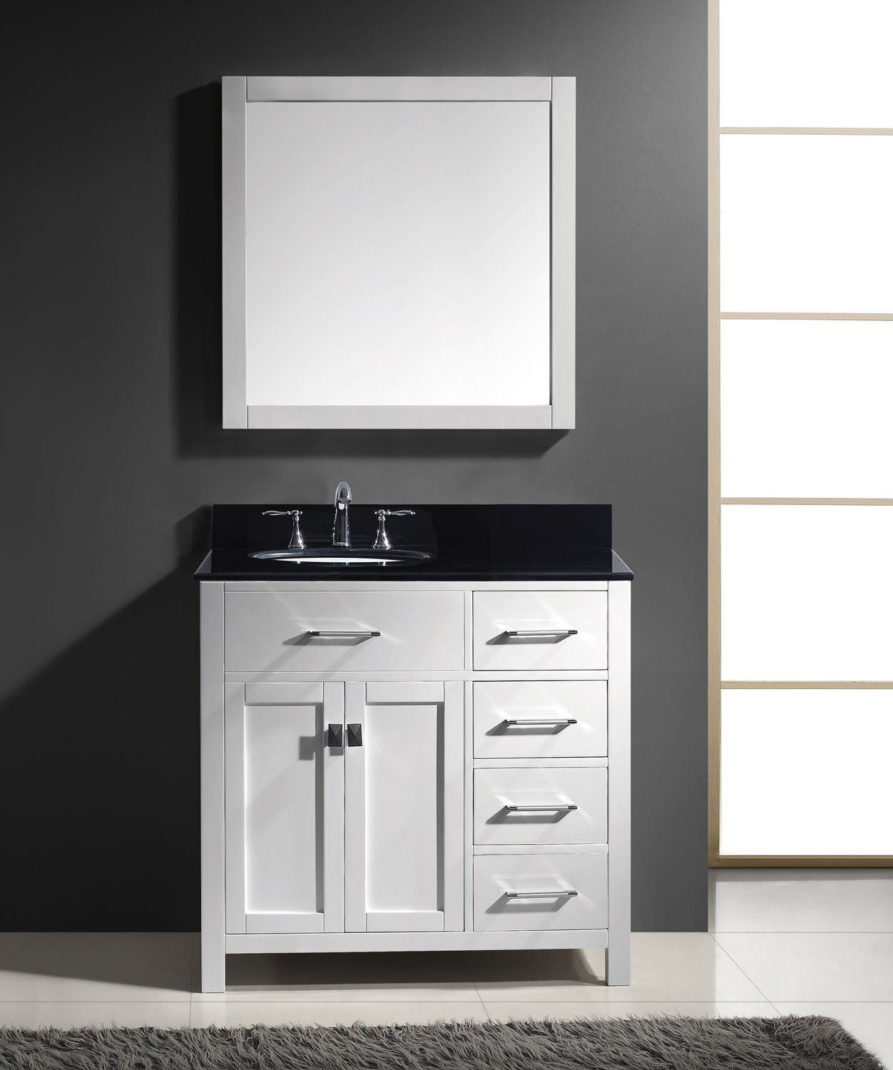 Virtu USA Caroline Parkway 36" Single Round Sink White Top Vanity with Mirror Vanity Virtu USA 
