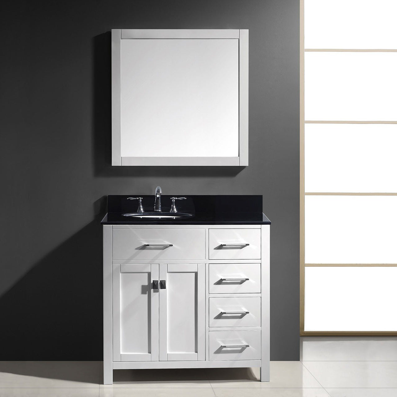 Virtu USA Caroline Parkway 36" Single Round Sink White Top Vanity with Mirror Vanity Virtu USA 