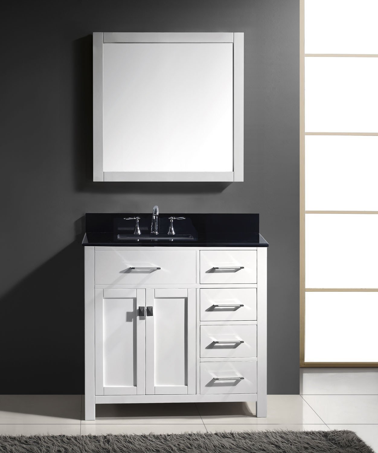 Virtu USA Caroline Parkway 36" Single Round Sink White Top Vanity with Mirror Vanity Virtu USA 