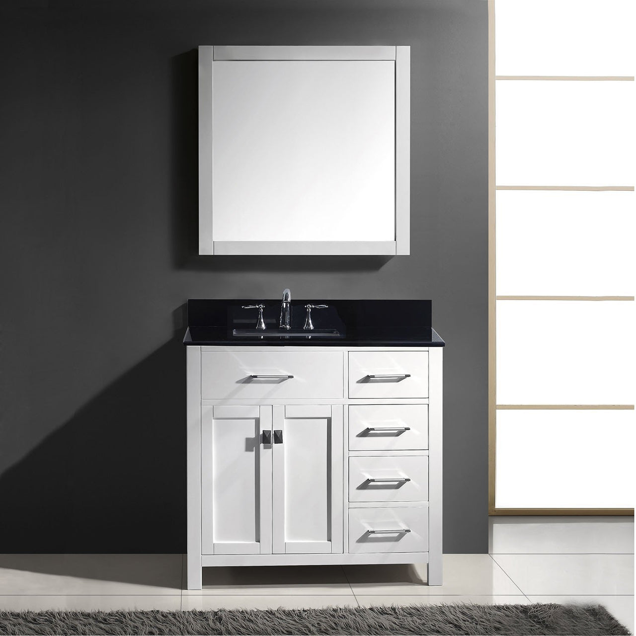 Virtu USA Caroline Parkway 36" Single Round Sink White Top Vanity with Mirror Vanity Virtu USA 