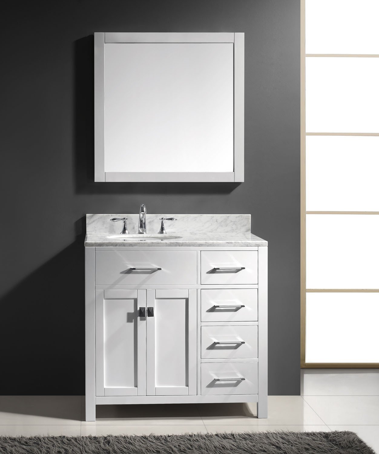 Virtu USA Caroline Parkway 36" Single Round Sink White Top Vanity with Mirror Vanity Virtu USA 