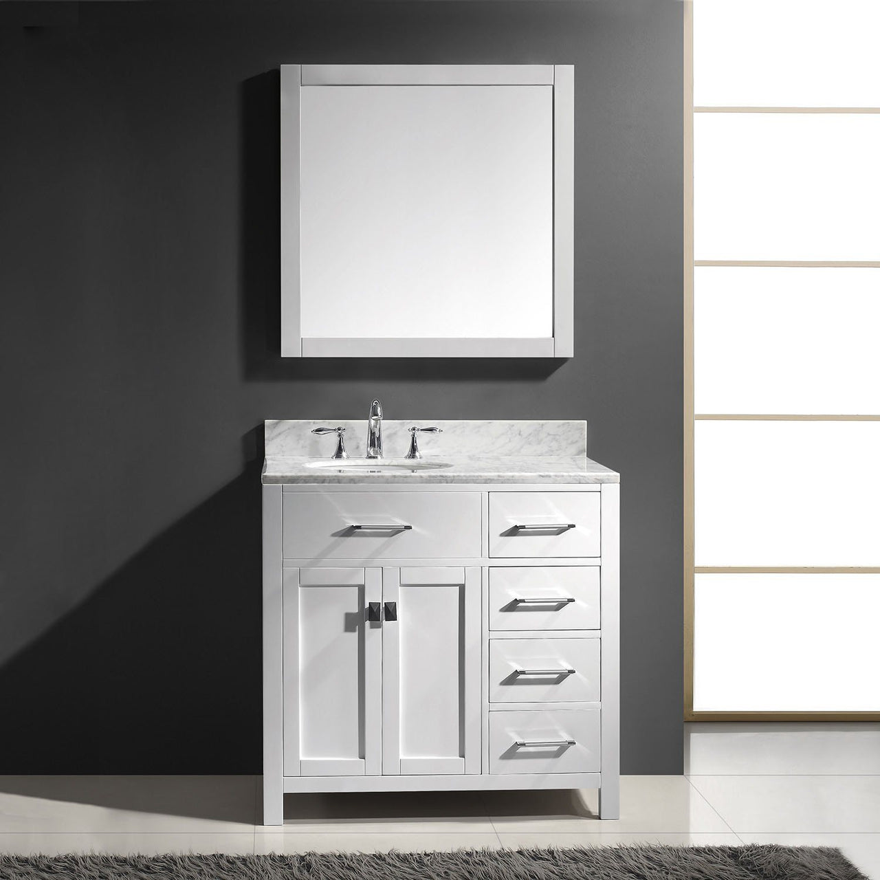 Virtu USA Caroline Parkway 36" Single Round Sink White Top Vanity with Mirror Vanity Virtu USA 