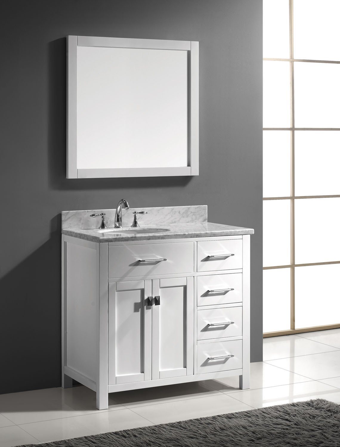 Virtu USA Caroline Parkway 36" Single Round Sink White Top Vanity with Mirror Vanity Virtu USA 