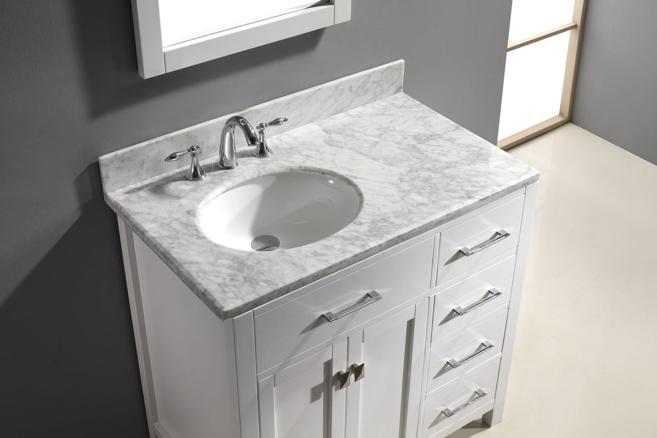 Virtu USA Caroline Parkway 36" Single Round Sink White Top Vanity with Mirror Vanity Virtu USA 