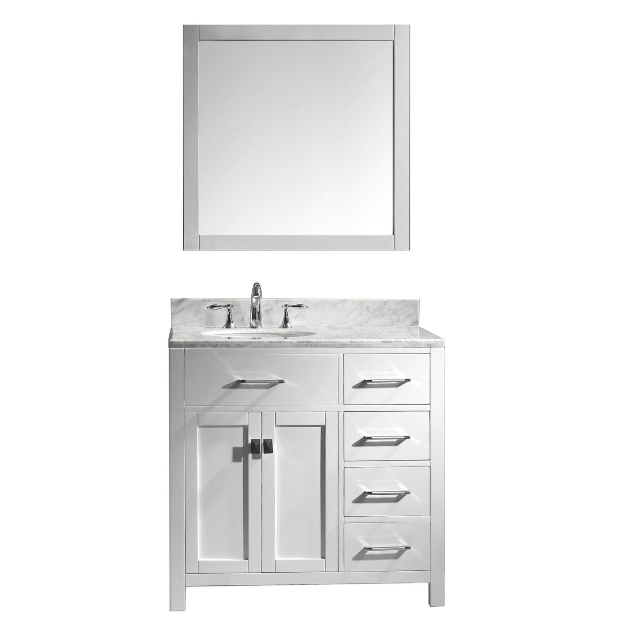 Virtu USA Caroline Parkway 36" Single Round Sink White Top Vanity with Mirror Vanity Virtu USA 