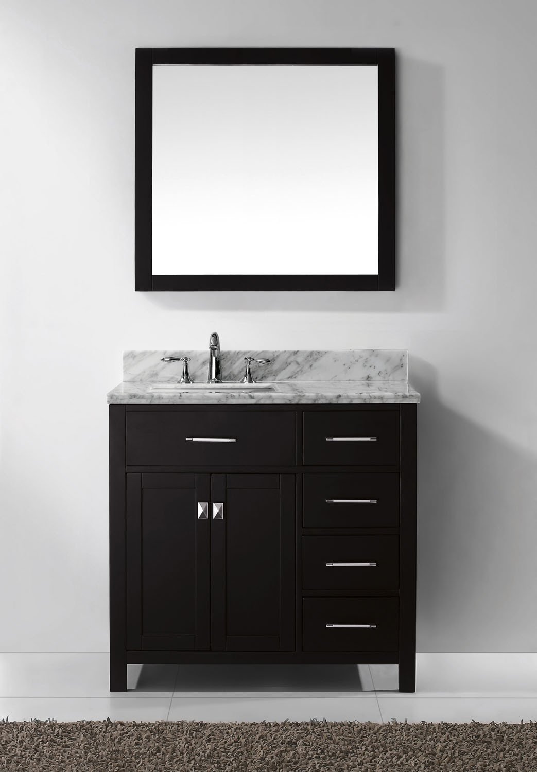 Virtu USA Caroline Parkway 36" Single Square Sink Espresso Top Vanity with Mirror Vanity Virtu USA 