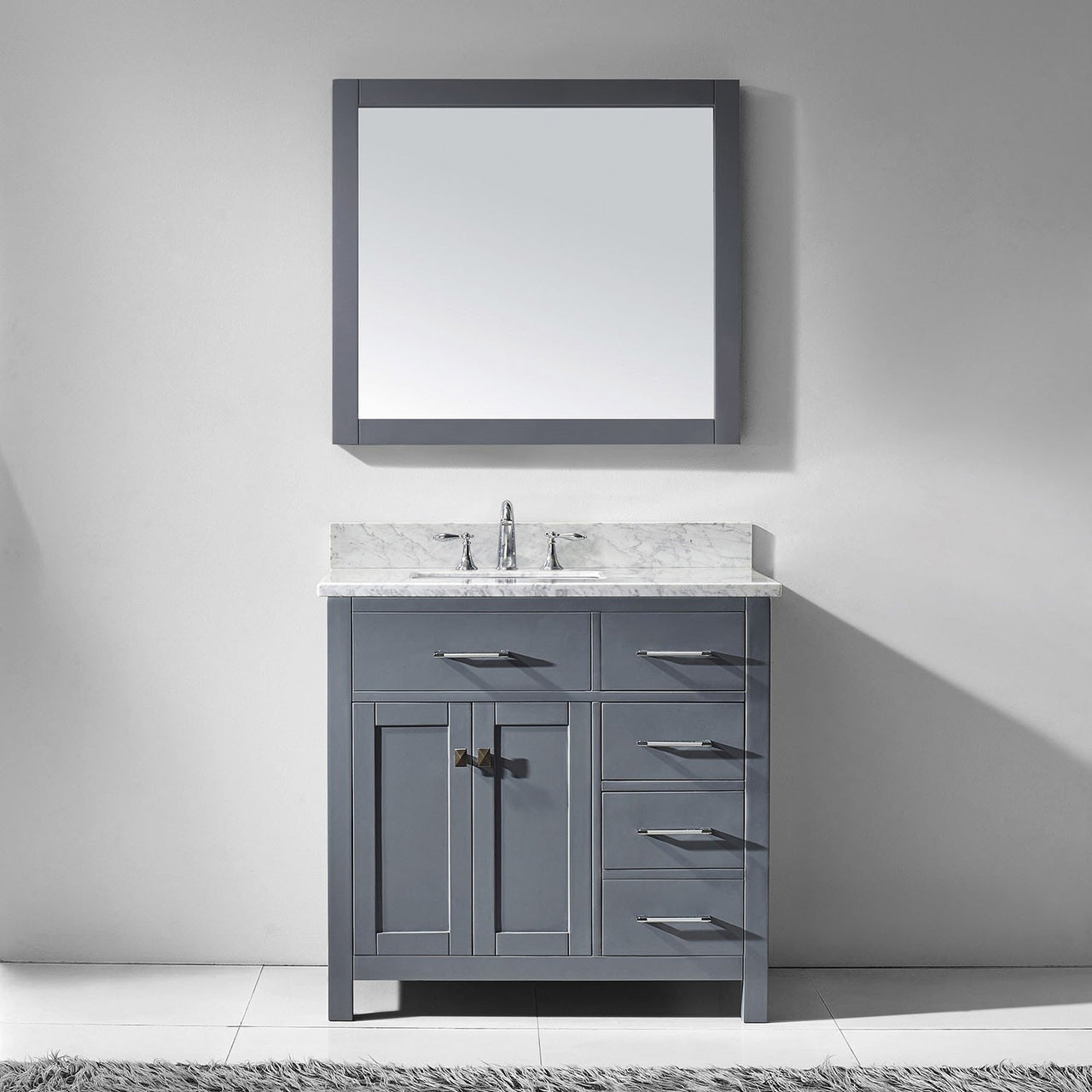 Virtu USA Caroline Parkway 36" Single Square Sink Grey Top Vanity in Grey with Mirror Vanity Virtu USA 