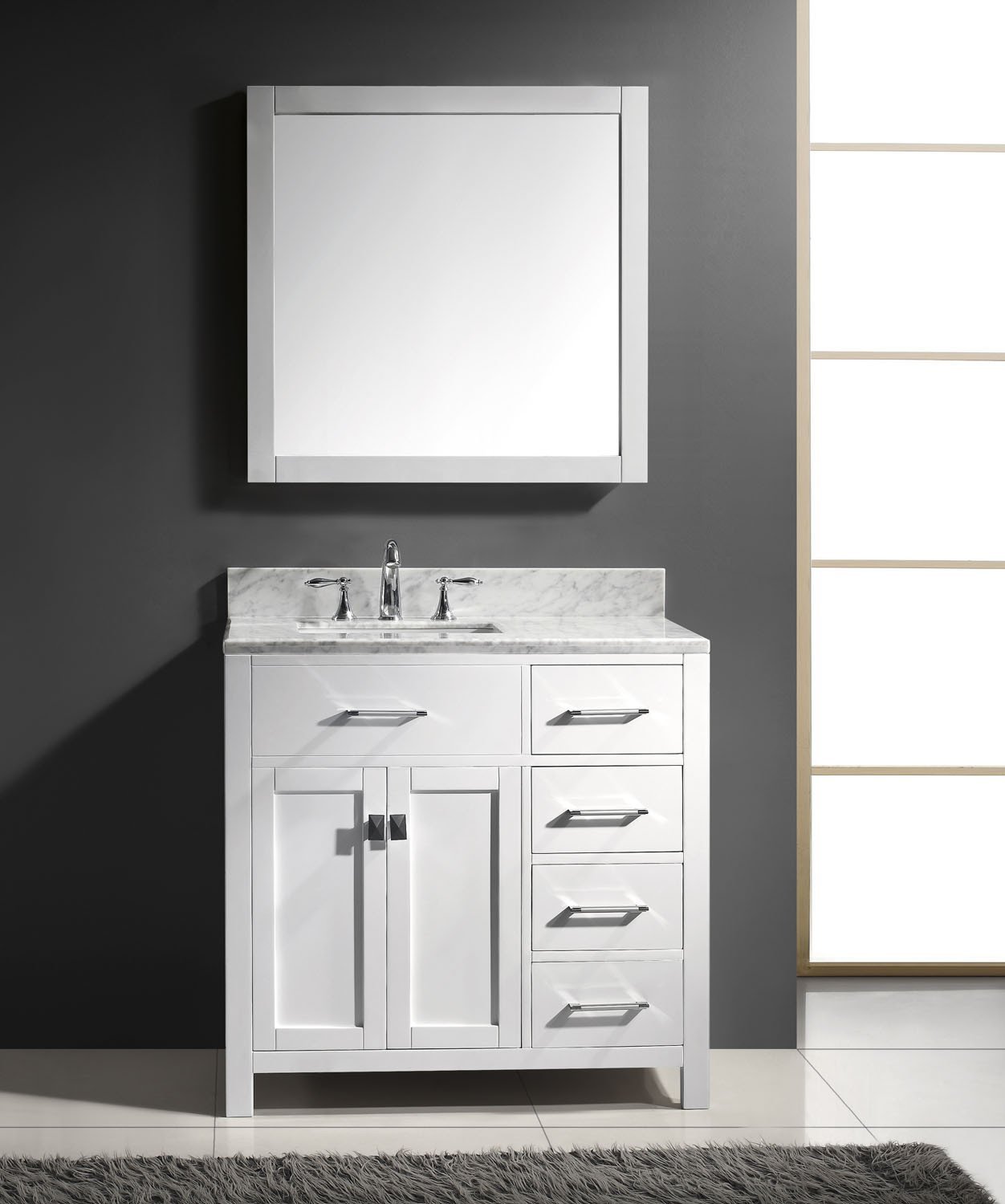Virtu USA Caroline Parkway 36" Single Square Sink White Top Vanity with Mirror Vanity Virtu USA 