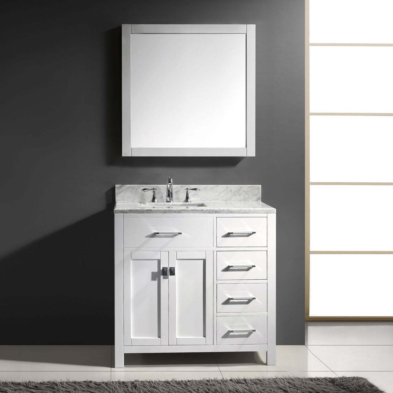 Virtu USA Caroline Parkway 36" Single Square Sink White Top Vanity with Mirror Vanity Virtu USA 