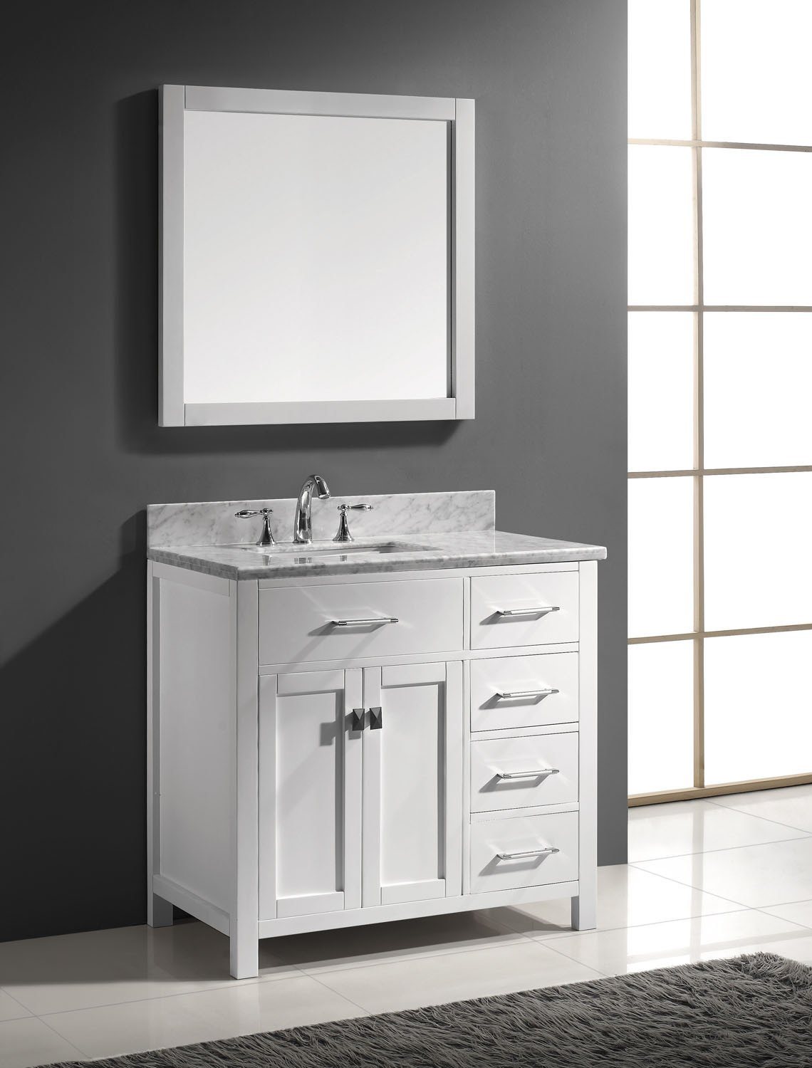 Virtu USA Caroline Parkway 36" Single Square Sink White Top Vanity with Mirror Vanity Virtu USA 