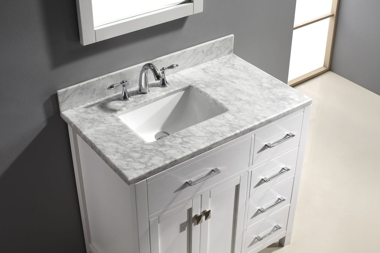 Virtu USA Caroline Parkway 36" Single Square Sink White Top Vanity with Mirror Vanity Virtu USA 
