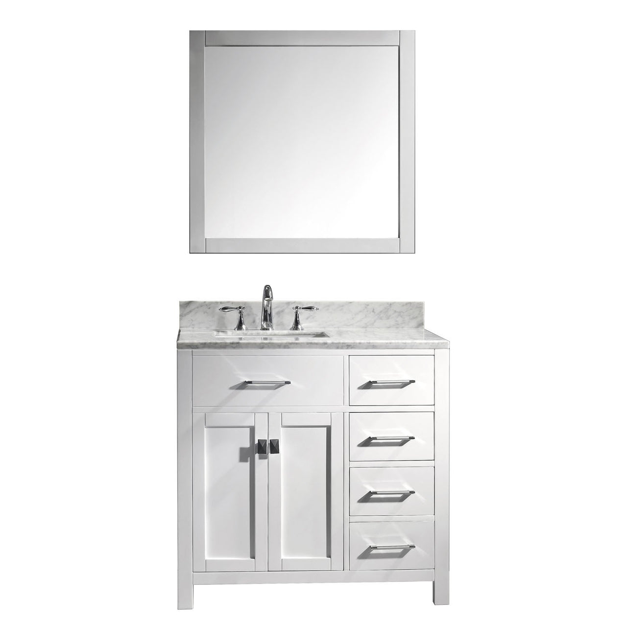 Virtu USA Caroline Parkway 36" Single Square Sink White Top Vanity with Mirror Vanity Virtu USA 