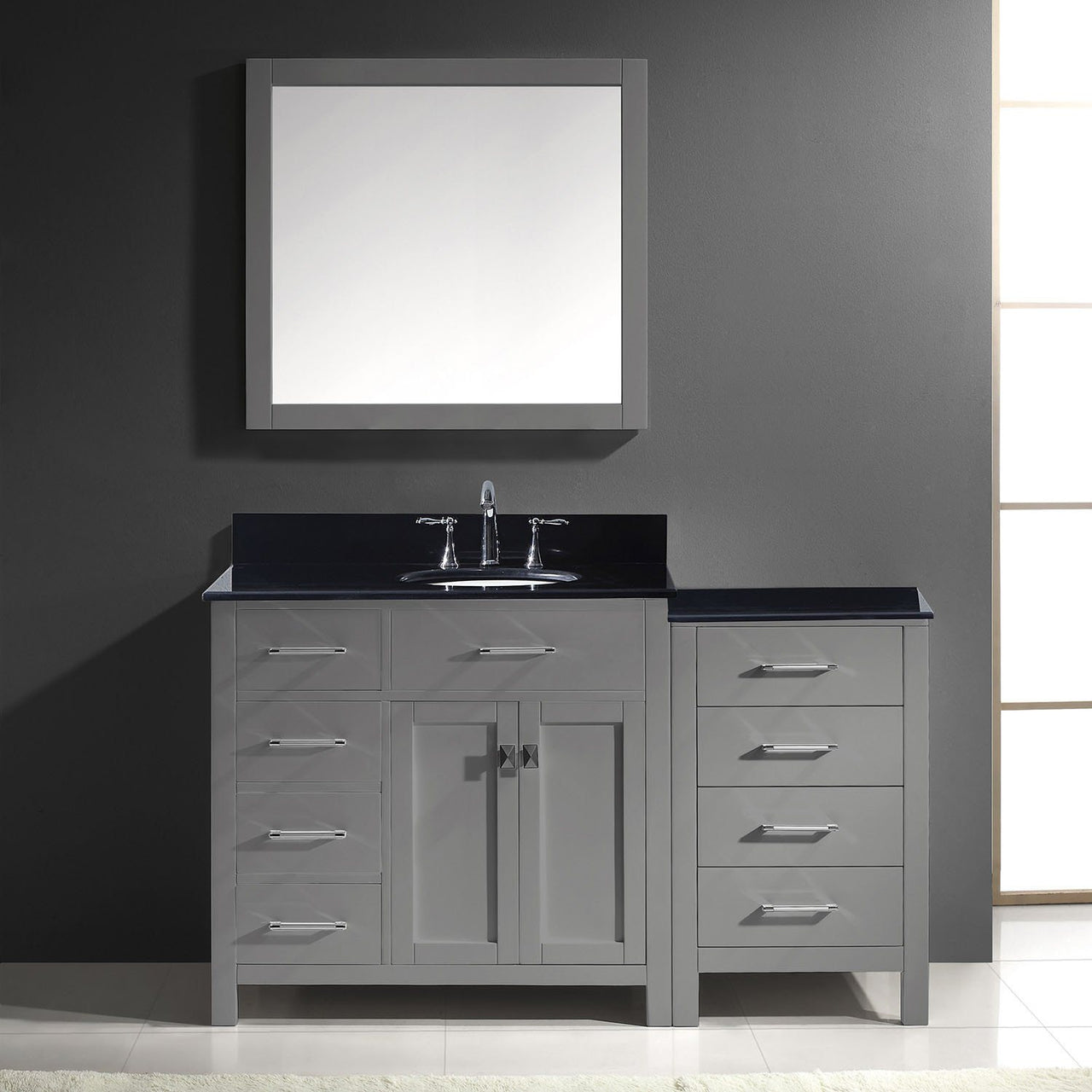 Virtu USA Caroline Parkway 57" Single Round Sink Grey Top Vanity with Mirror Vanity Virtu USA 