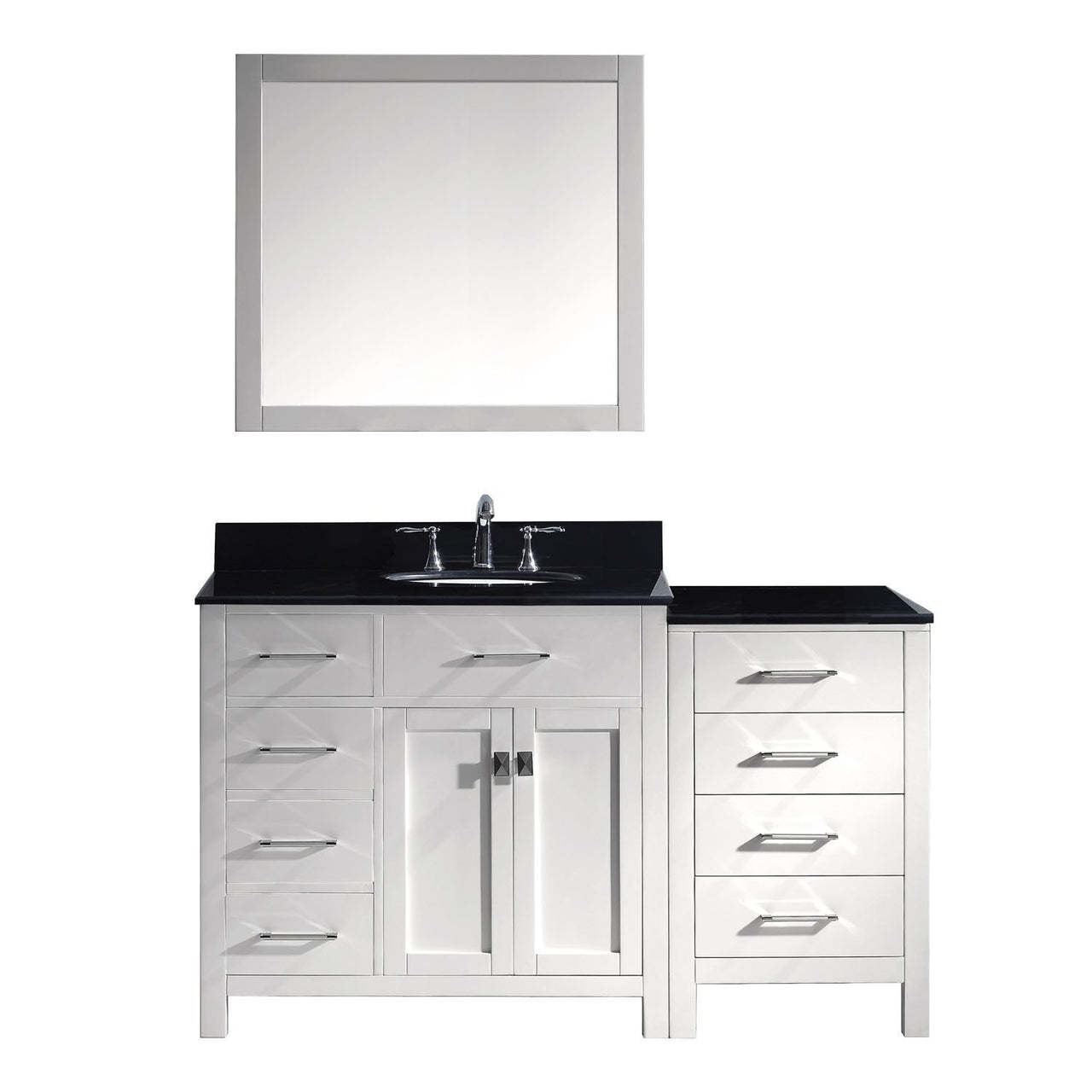 Virtu USA Caroline Parkway 57" Single Round Sink White Top Vanity in White with Mirror Vanity Virtu USA 