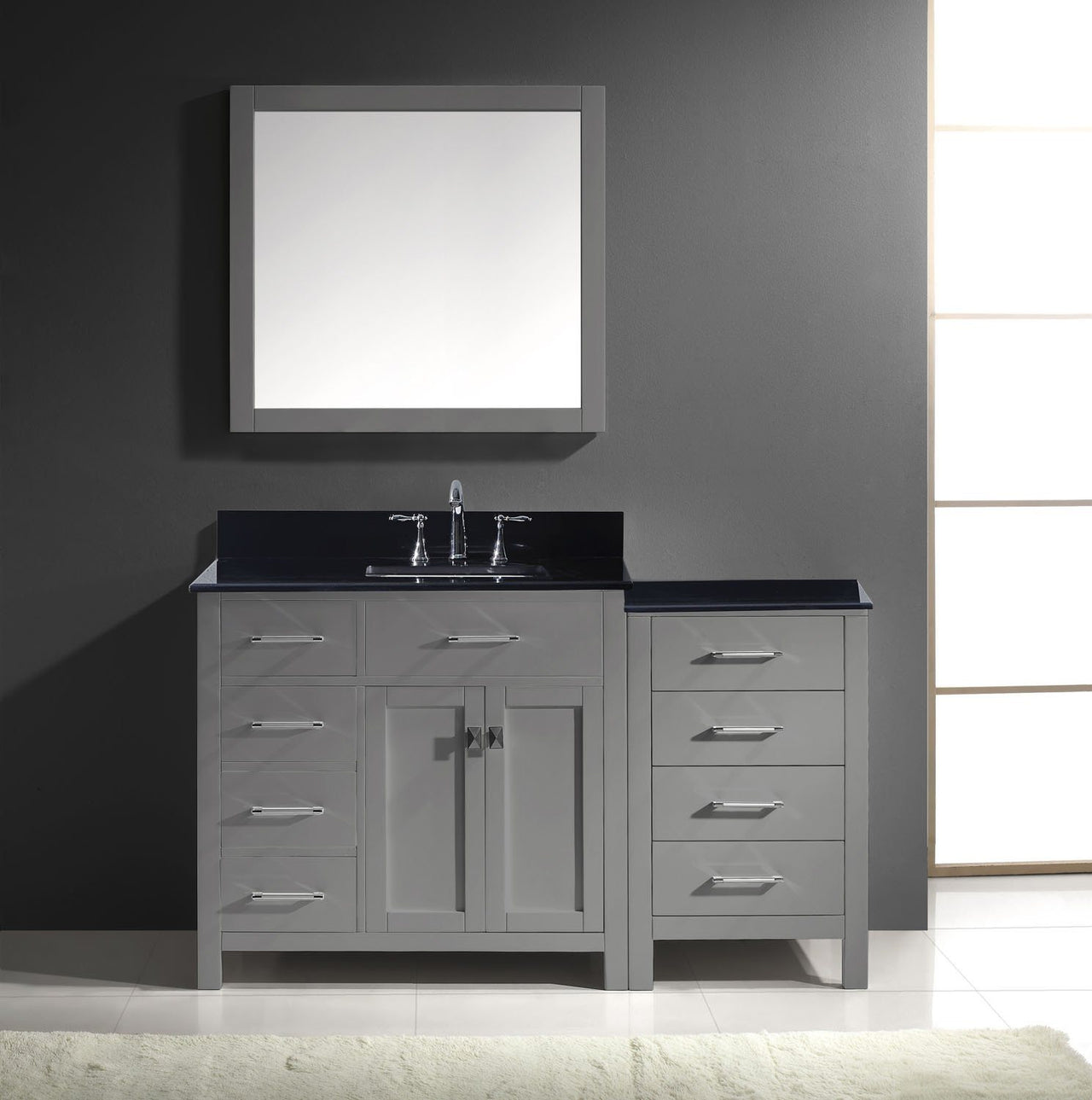 Virtu USA Caroline Parkway 57" Single Square Sink Grey Top Vanity with Mirror Vanity Virtu USA 