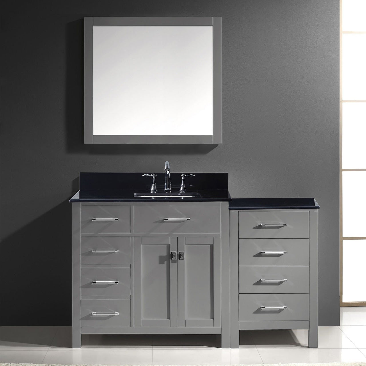 Virtu USA Caroline Parkway 57" Single Square Sink Grey Top Vanity with Mirror Vanity Virtu USA 