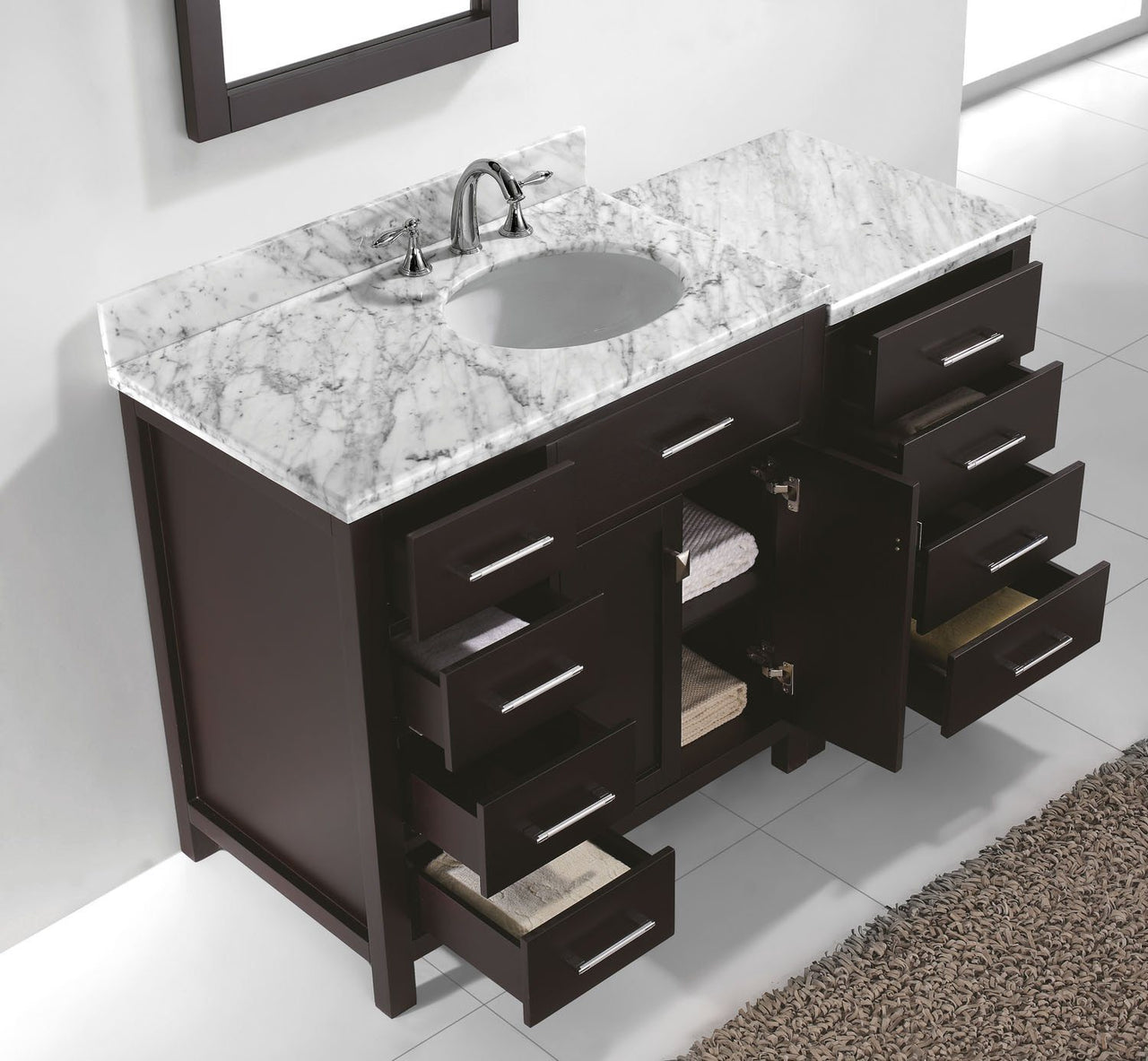 Virtu USA Caroline Parkway 57" Single Round Sink Espresso Top Vanity with Mirror Vanity Virtu USA 