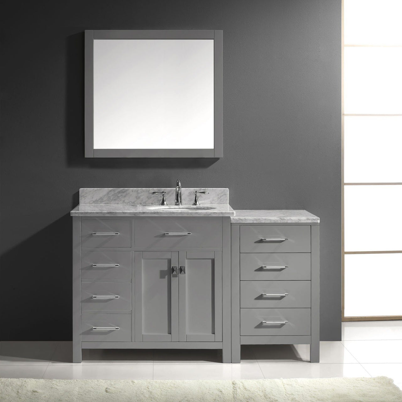 Virtu USA Caroline Parkway 57" Single Round Sink Grey Top Vanity in Grey with Mirror Vanity Virtu USA 