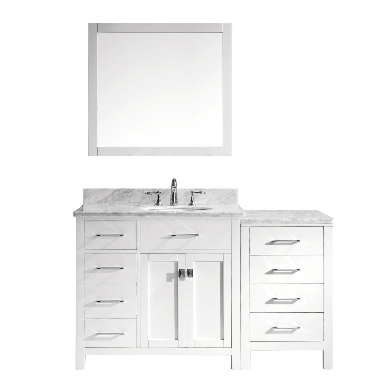 Virtu USA Caroline Parkway 57" Single Round Sink White Top Vanity in White with Mirror Vanity Virtu USA 
