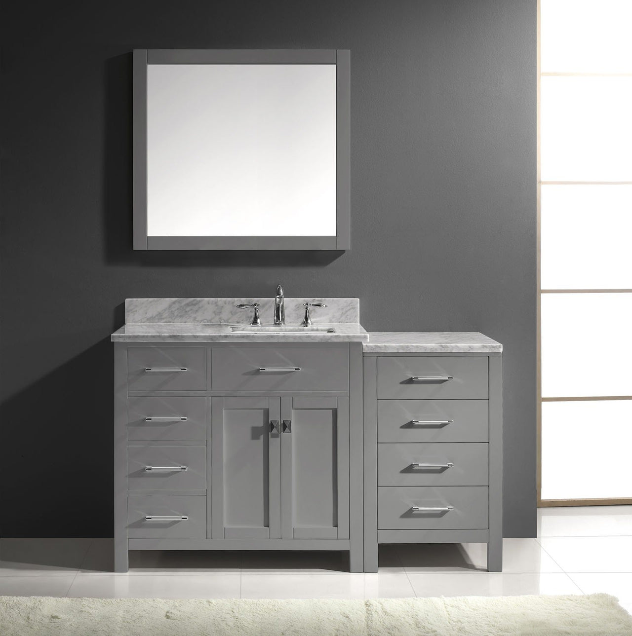 Virtu USA Caroline Parkway 57" Single Square Sink Grey Top Vanity in Grey with Mirror Vanity Virtu USA 