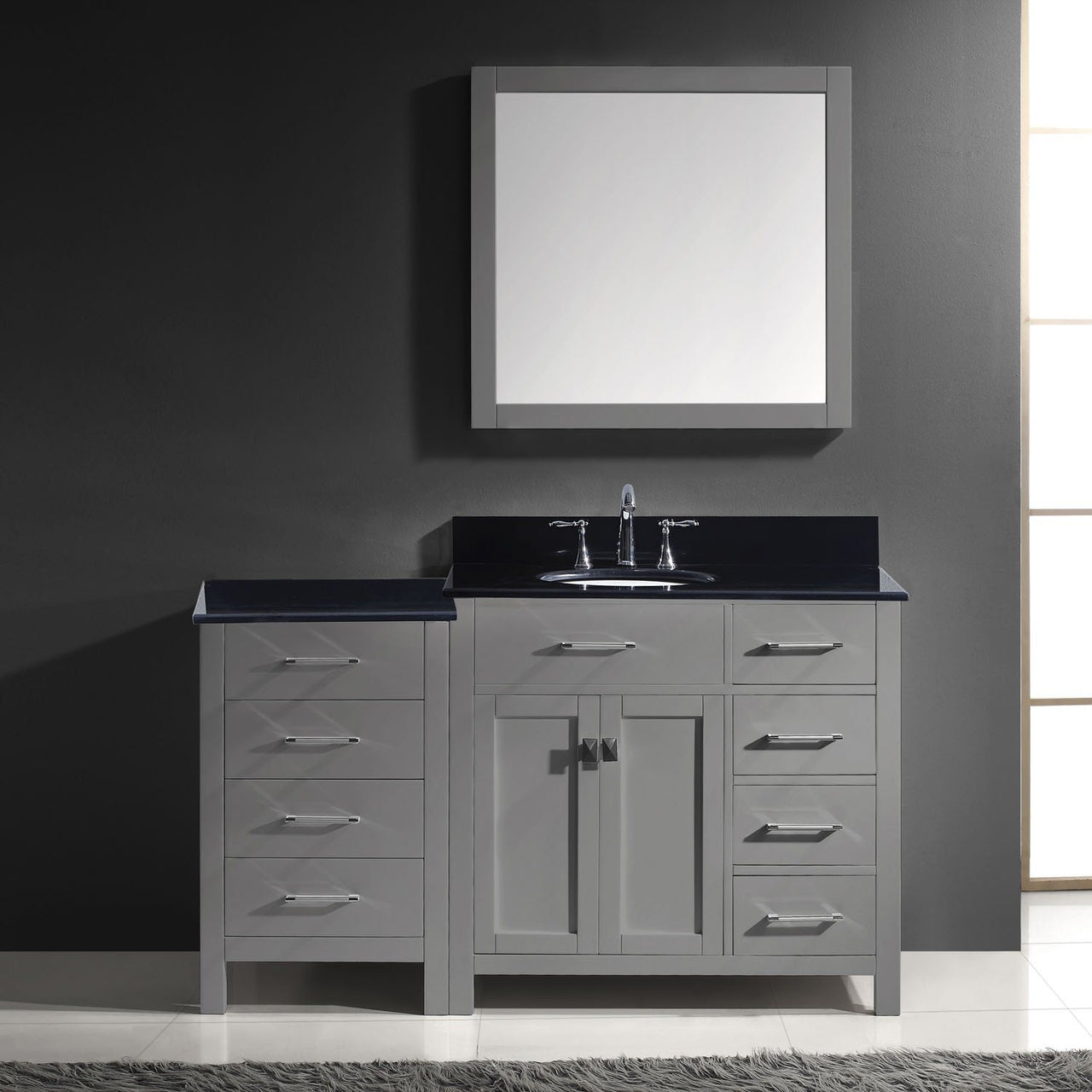 Virtu USA Caroline Parkway 57" Single Round Sink Grey Top Vanity with Mirror Vanity Virtu USA 