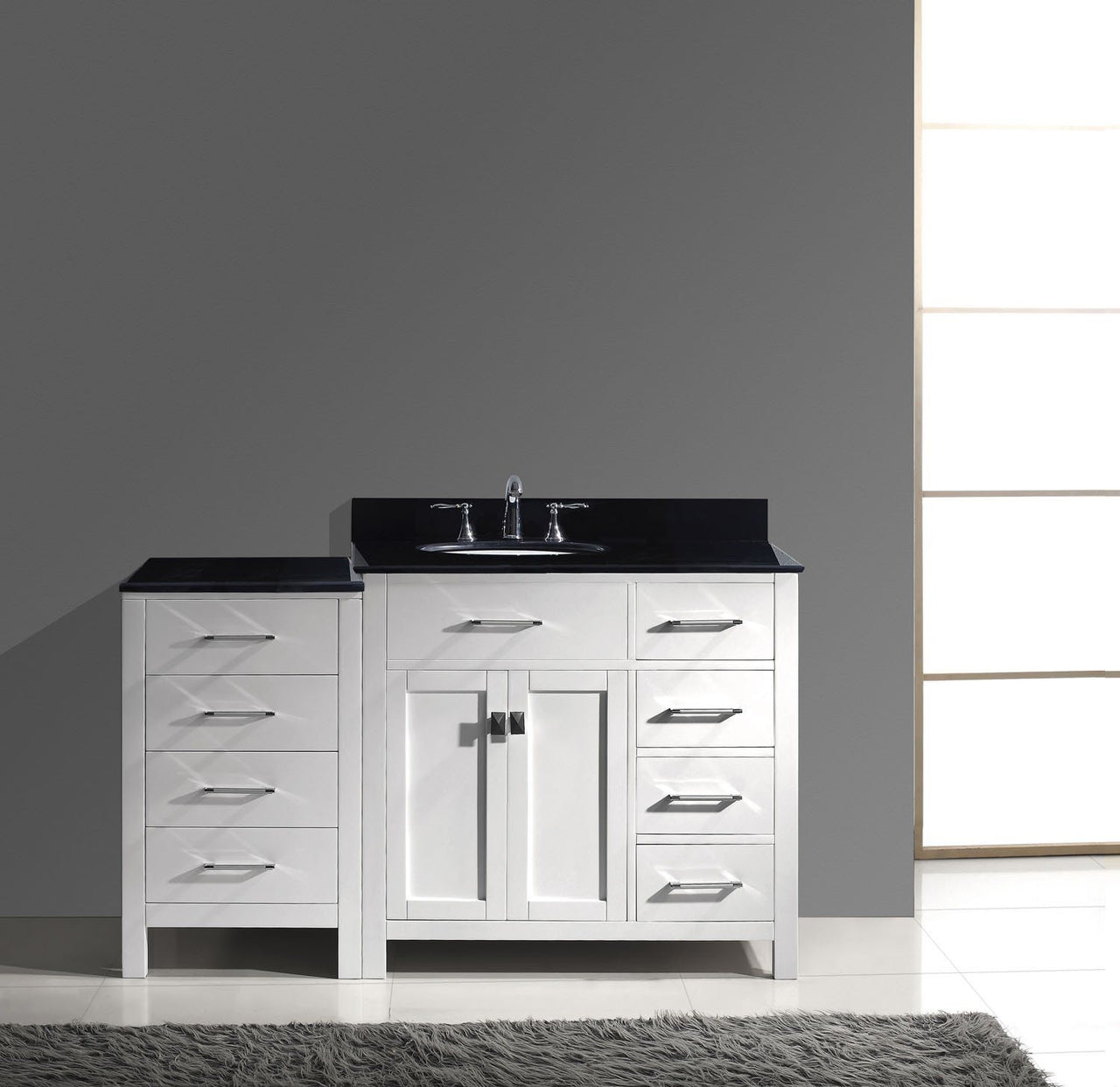 Virtu USA Caroline Parkway 57" Single Round Sink White Top Vanity in White with Mirror Vanity Virtu USA 