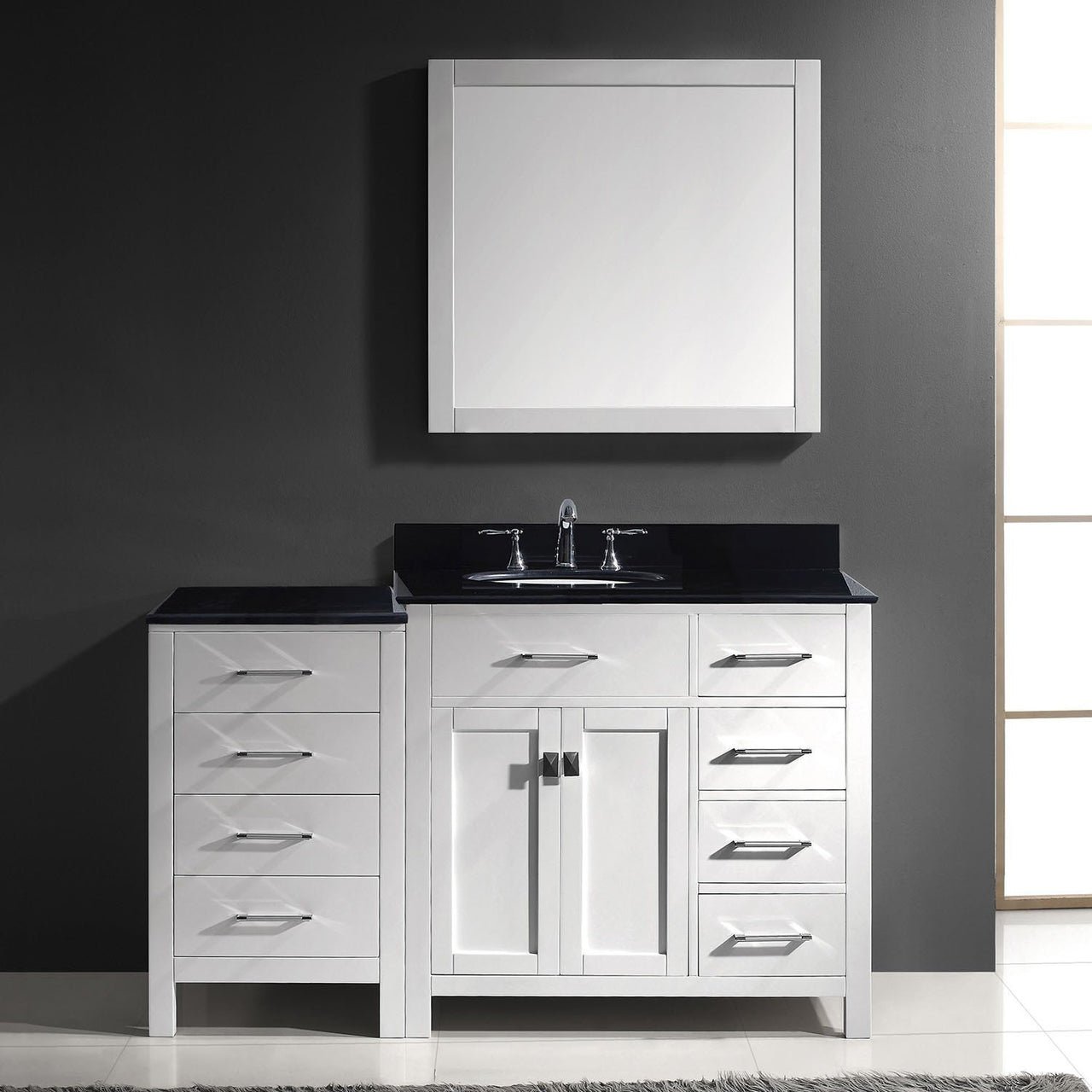 Virtu USA Caroline Parkway 57" Single Round Sink White Top Vanity in White with Mirror Vanity Virtu USA 