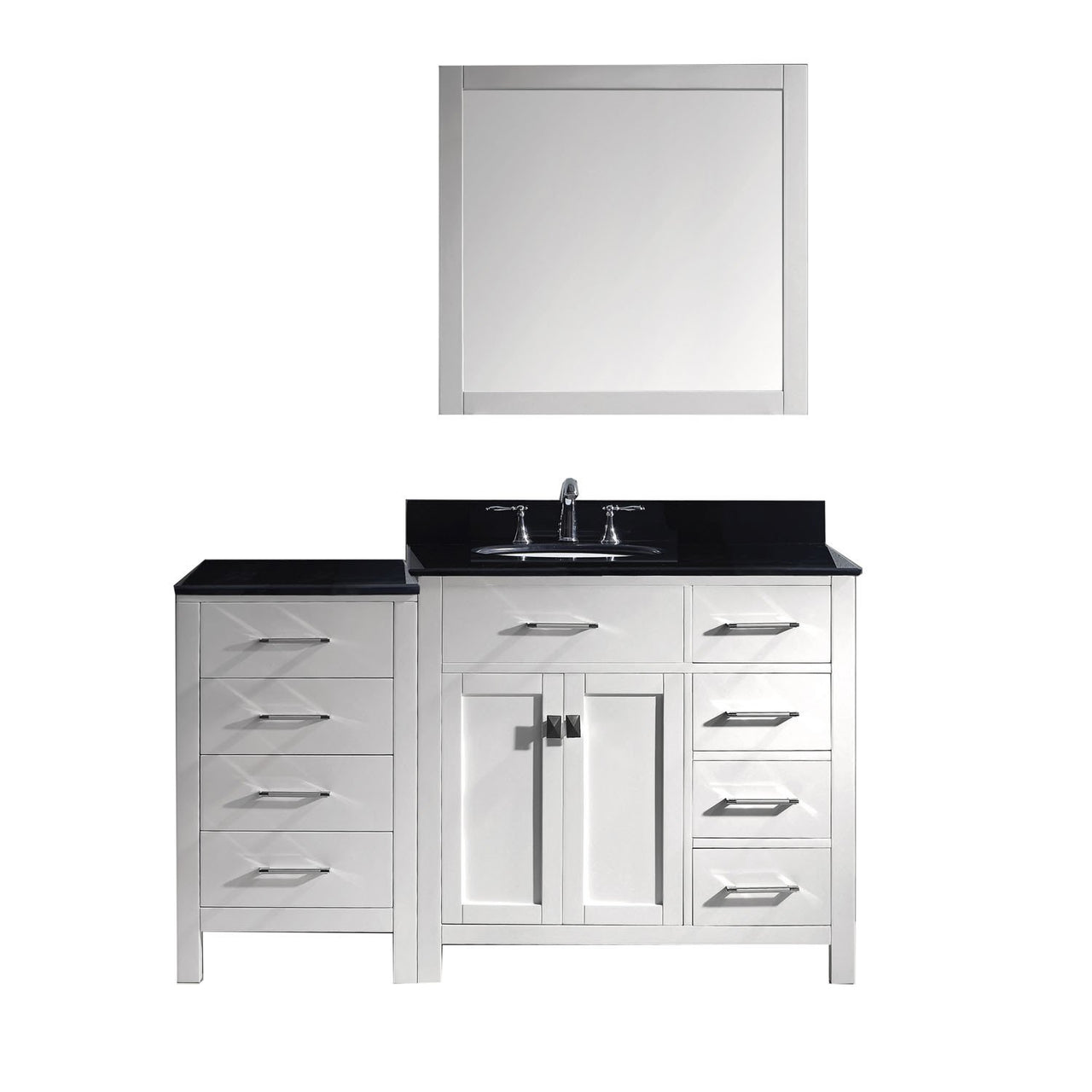 Virtu USA Caroline Parkway 57" Single Round Sink White Top Vanity in White with Mirror Vanity Virtu USA 