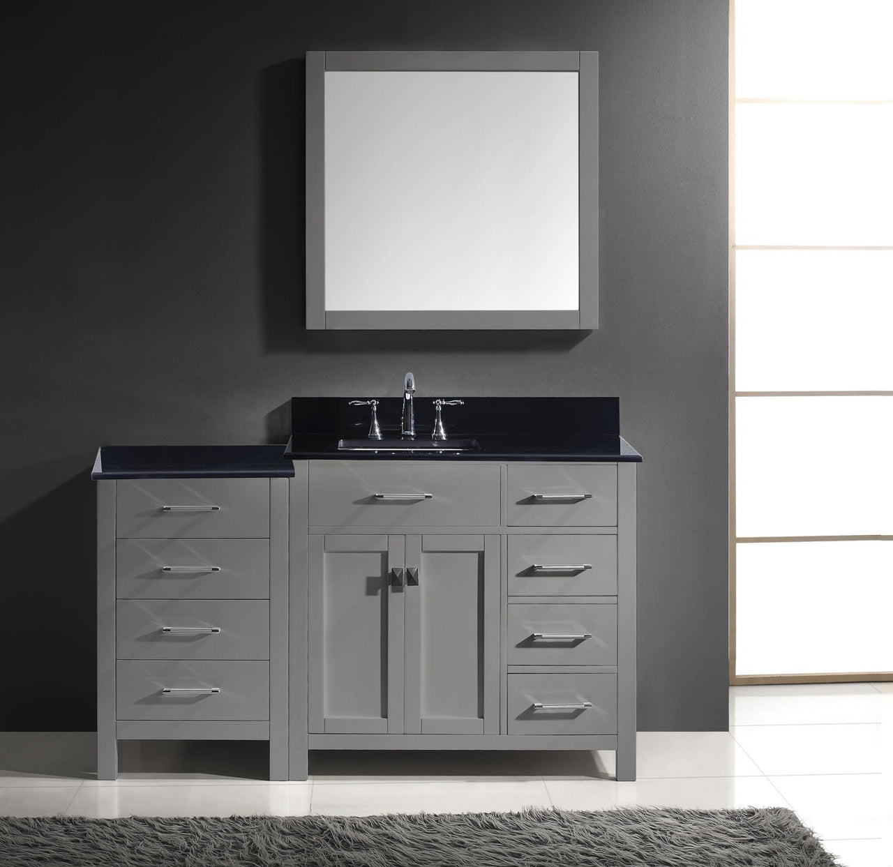 Virtu USA Caroline Parkway 57" Single Square Sink Grey Top Vanity in Grey with Mirror Vanity Virtu USA 